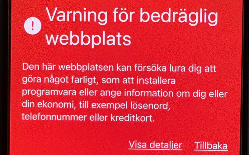 Länken leder till en varning om du har sådant skydd aktiverat.
