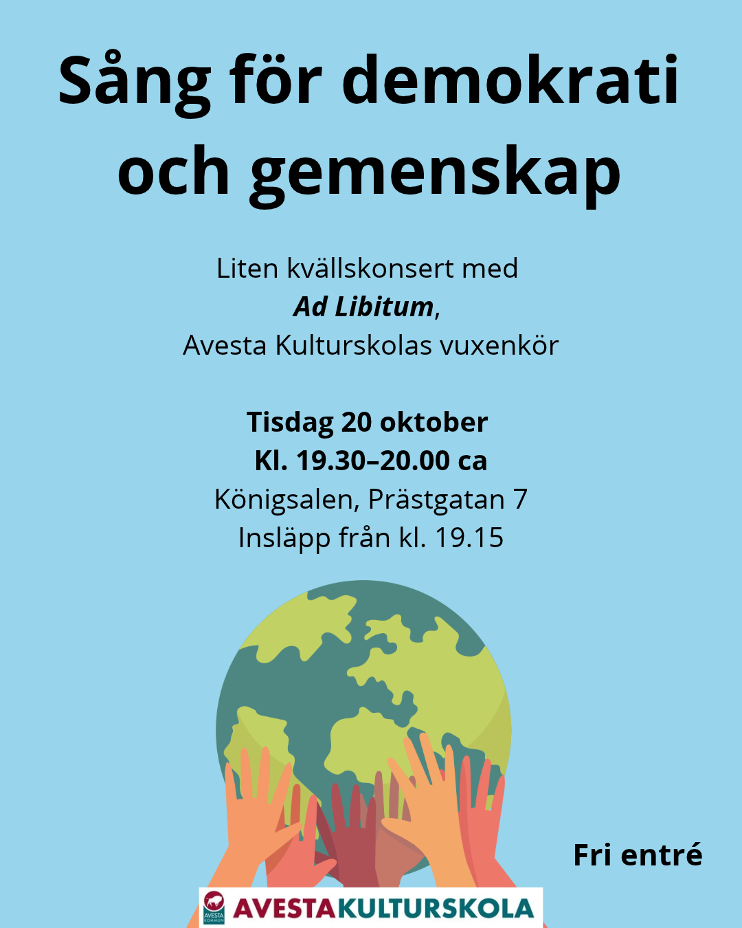 Jordglob med händer och text